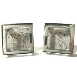 Cufflinks Floral Etched Fancy Ball Frame Square Mens Wedding Formal Wear